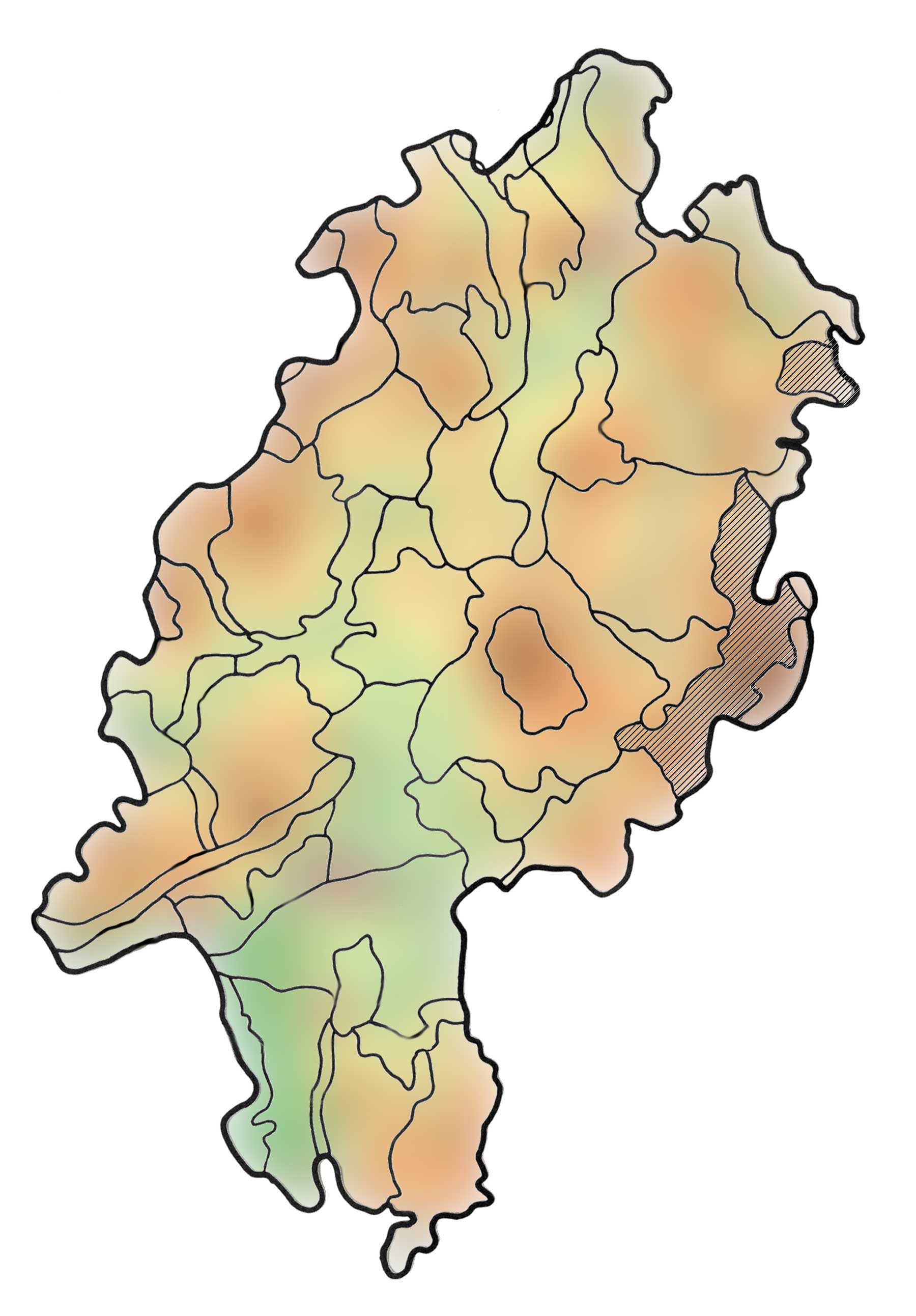 Karte der bis zum Jahr 1200 in Hessen belegten Siedlungsnamen auf -feld 
