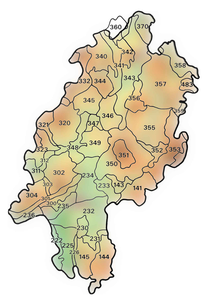Karte der naturräumlichen Gliederung von Hessen